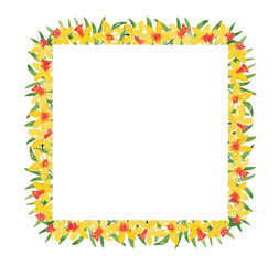 Floral frame, border with yellow daffodils hand drawn by watercolor. Spring flowers  printable design. For cards, invitations, logo, scrapbook and so on
