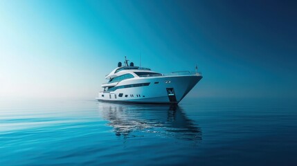 Fototapeta premium Luxury yacht cruising calmly on serene blue waters during a clear day in an idyllic coastal setting