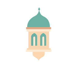 Flat style illustration of a small Islamic dome structure with windows and crescent, ideal for Eid, Ramadan, and Islamic-themed graphics.

