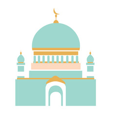 Illustration of a large mosque with domes and minarets, designed in flat style for Islamic, Eid, or Ramadan visual projects.