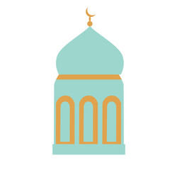 Flat illustration of a simple Islamic mosque dome with crescent symbol, suitable for Ramadan, Eid, or religious architecture-themed designs.

