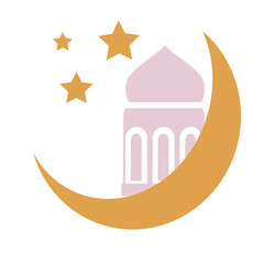 A pink crescent moon with stars, ideal for Ramadan or festive celebrations. Simple design with a glowing, minimal touch for spiritual and cultural projects.

