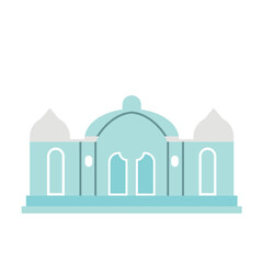 A blue mosque with a dome and crescent, symbolizing Islamic architecture. Simple and minimal design, perfect for religious and spiritual-themed projects.