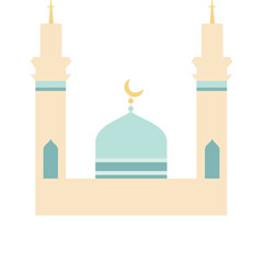 A cream-colored mosque with a dome and crescent moon, symbolizing Islamic architecture. Simple and minimal, ideal for spiritual and religious projects.

