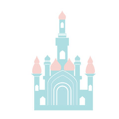 A pastel-colored mosque with a dome and crescent moon, symbolizing Islamic architecture. Simple and minimal design, perfect for spiritual and religious-themed projects.