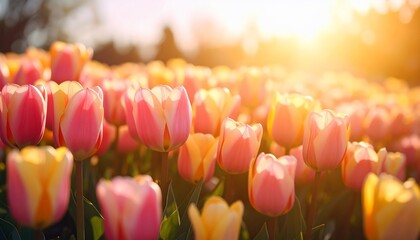 Sunset Tulip Field: A Symphony of Pastel Hues