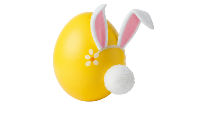 Isolated Illustration of Yellow Easter Egg with Rabbit Ears Decoration