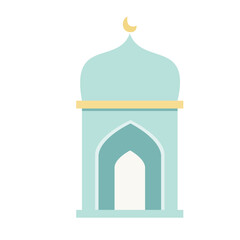 A blue mosque with a dome and crescent, representing Islamic architecture. Simple and minimal design ideal for spiritual and religious-themed projects
