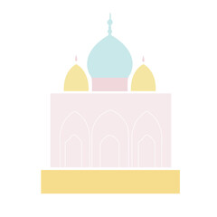 A soft pastel-colored mosque design with a dome, symbolizing Islamic architecture. Minimalist and spiritual, ideal for cultural and religious-themed projects.

