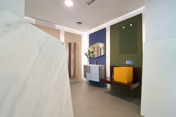 Modern bathroom furniture displaying innovative design in showroom