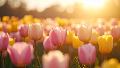 Sunset Tulip Field: A Serene Springtime Scene