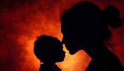 A close-up silhouette of a mother and child.