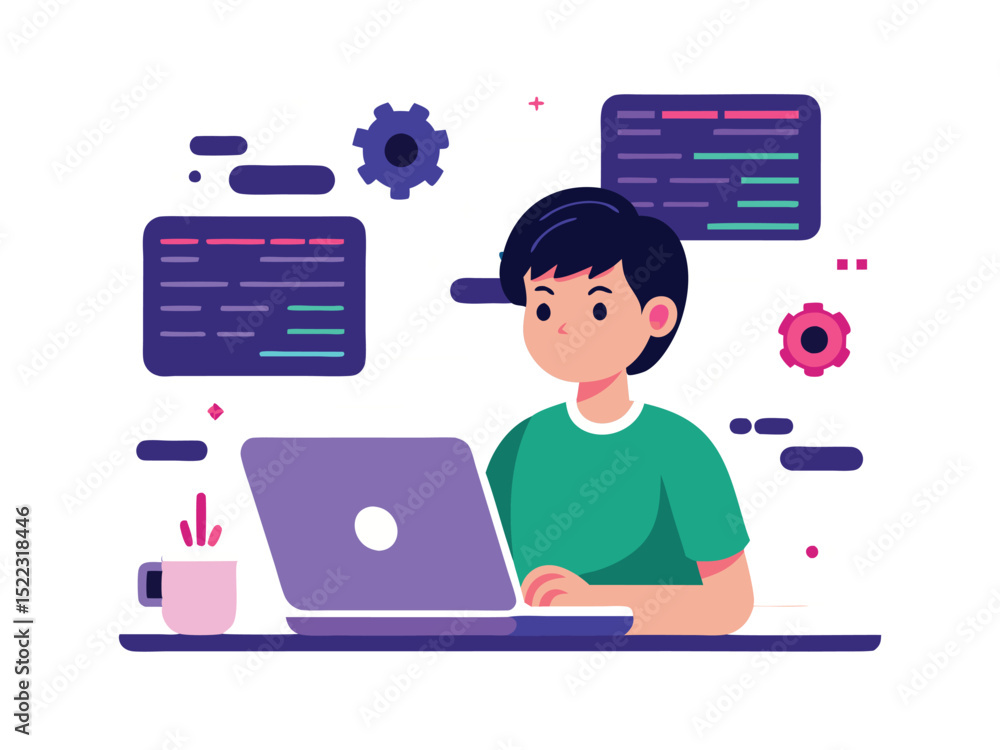 Aufkleber developer coding on laptop vector illustration graphic art