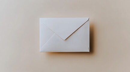 A blank white envelope on a beige background