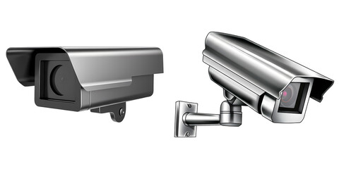PNG Two Metallic Surveillance Cameras Stand on a Transparent Canvas