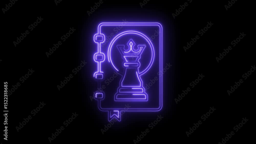 Poster neon chess strategy notebook animation on black background illuminating game tactics