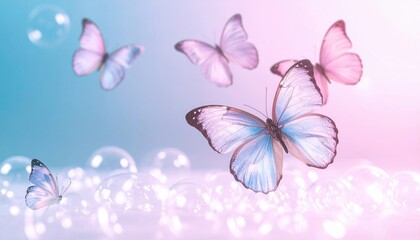 Pastel Butterflies and Bubbles: A Dreamlike Image