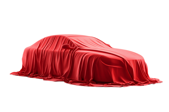 Red Draped Car Reveal on Transparent Background, PNG