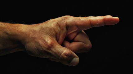 Realistic human hand pointing forward with index finger extended on a black background