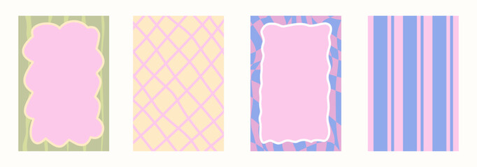 Scallop frame with line whimsical style. Wavy line decorative poster with text frame pastel color. Scallop border on cute poster. Vector illustration