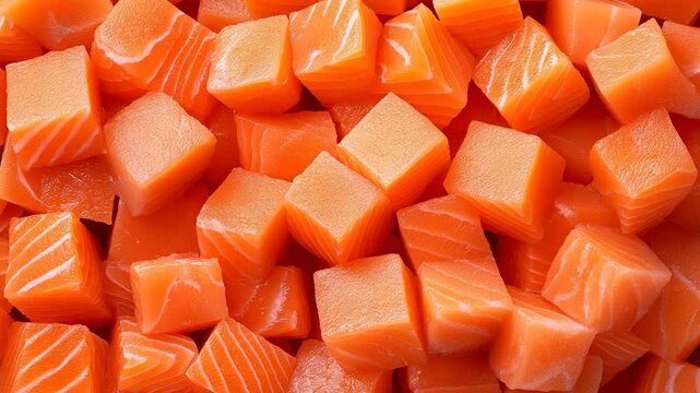 A Close-Up Shot of Fresh Salmon Cubes