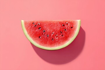 Watermelon slice on pastel pink background flat lay