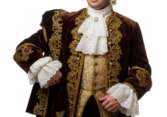 Isolated Image of Nobleman in Brown Velvet and Gold Embroidered Coat