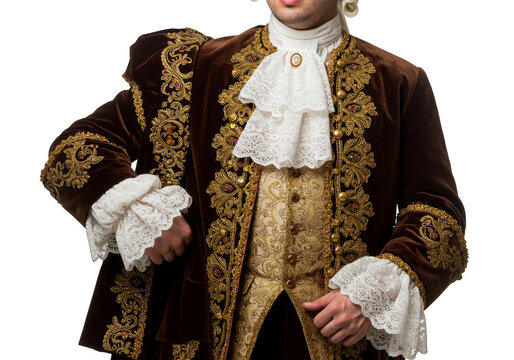 Isolated Image of Nobleman in Brown Velvet and Gold Embroidered Coat