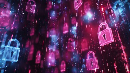 Futuristic cybersecurity ui elements  shields, padlocks, and biometric scans on dark backgrounds