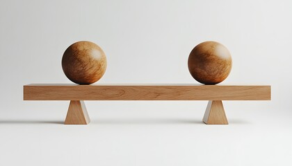 Wooden balance scale with spheres.