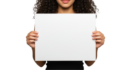 Isolated Image of Woman Holding A Blank White Sign on Transparent