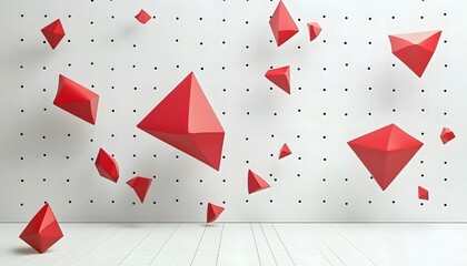 Red geometric shapes against a white wall.