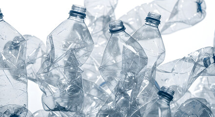 used plastic bottles, on a clean white background. Studio lighting, high detail.