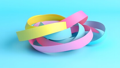 Colorful overlapping ribbons create a dynamic abstract design.