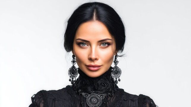 Regal Woman With Defined Features and Luxurious Black Dress