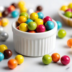 Colorful Candy Balls in White Bowl A Delightful Treat