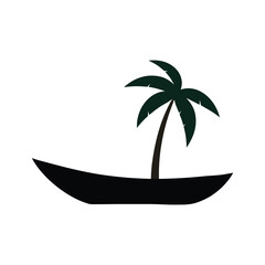  Boat and palm tree vector illustration icon.
