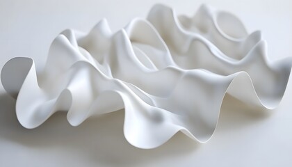 Abstract white sculpted form with dynamic folds.