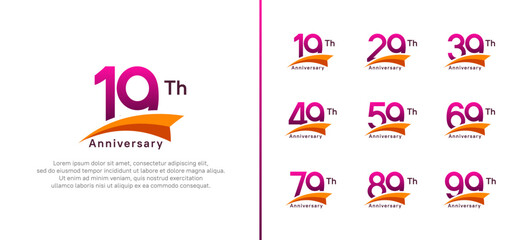set of anniversary logo style orange ribbon. vector design purple color for celebration