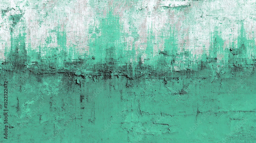 Poster textured abstract wall with a gradient of aqua and white, showcasing weathered surface and rugged de