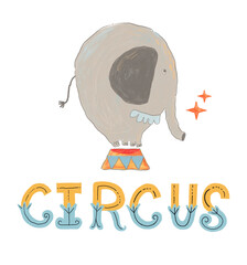 Bright and cheerful circus-themed poster for a children's room. Designed in a playful cartoon style with vibrant colors, soft shapes, and friendly characters. Perfect for nursery decor.