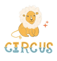 Bright and cheerful circus-themed poster for a children's room. Designed in a playful cartoon style with vibrant colors, soft shapes, and friendly characters. Perfect for nursery decor, playroom wall 