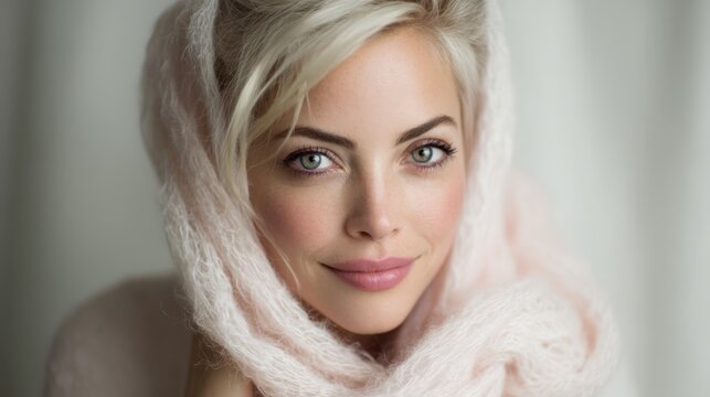Caring Woman With Gentle Frown in Soft Studio Lighting