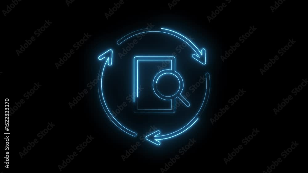 Aufkleber blue neon document search loop animation data exploration icon on black background