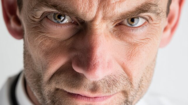 Confident Doctor With Serious Expression on White Background