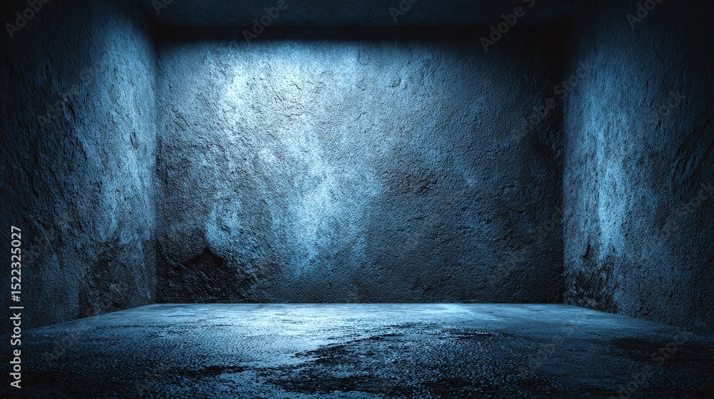 Poster eerie space illuminated in blue. abstract architectural backdrop. evokes mystery with its cool tones