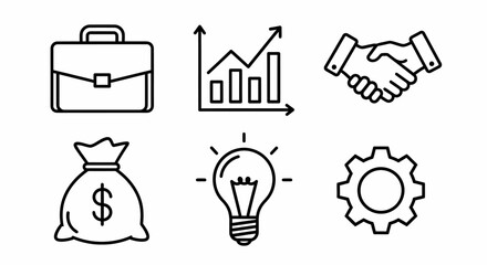Business Investment Success Icons Financial Growth Innovation and Partnership Set