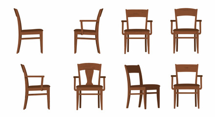 Elegant Wooden Chairs Different Angles Vector Set For Your Projects