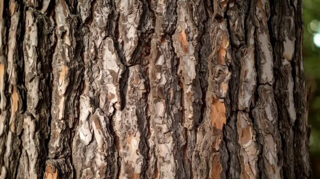 Close-up of natural tree trunk texture showing the pattern of bark with textured surface, brown tones and rough, deep ridges in vertical orientation.