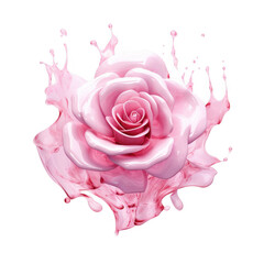 A pink rose with splashing pink liquid